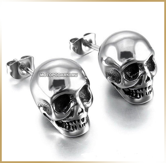 Серьги-гвоздики<br>Earrings Skull Silver