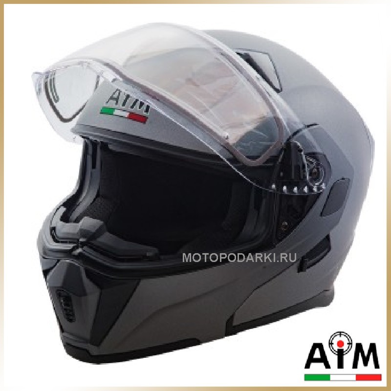Шлем снегоходный<br>AiM JK906 Grey Metal <BR>серый металлик, визор электроподогрев