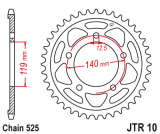 JT Звезда задняя (ведомая)<br>JTR 10.45(сталь)